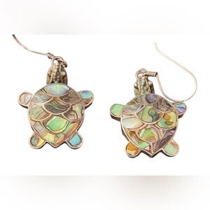 Sterling Silver 925 Abalone Turtle Fish Hook Earrings